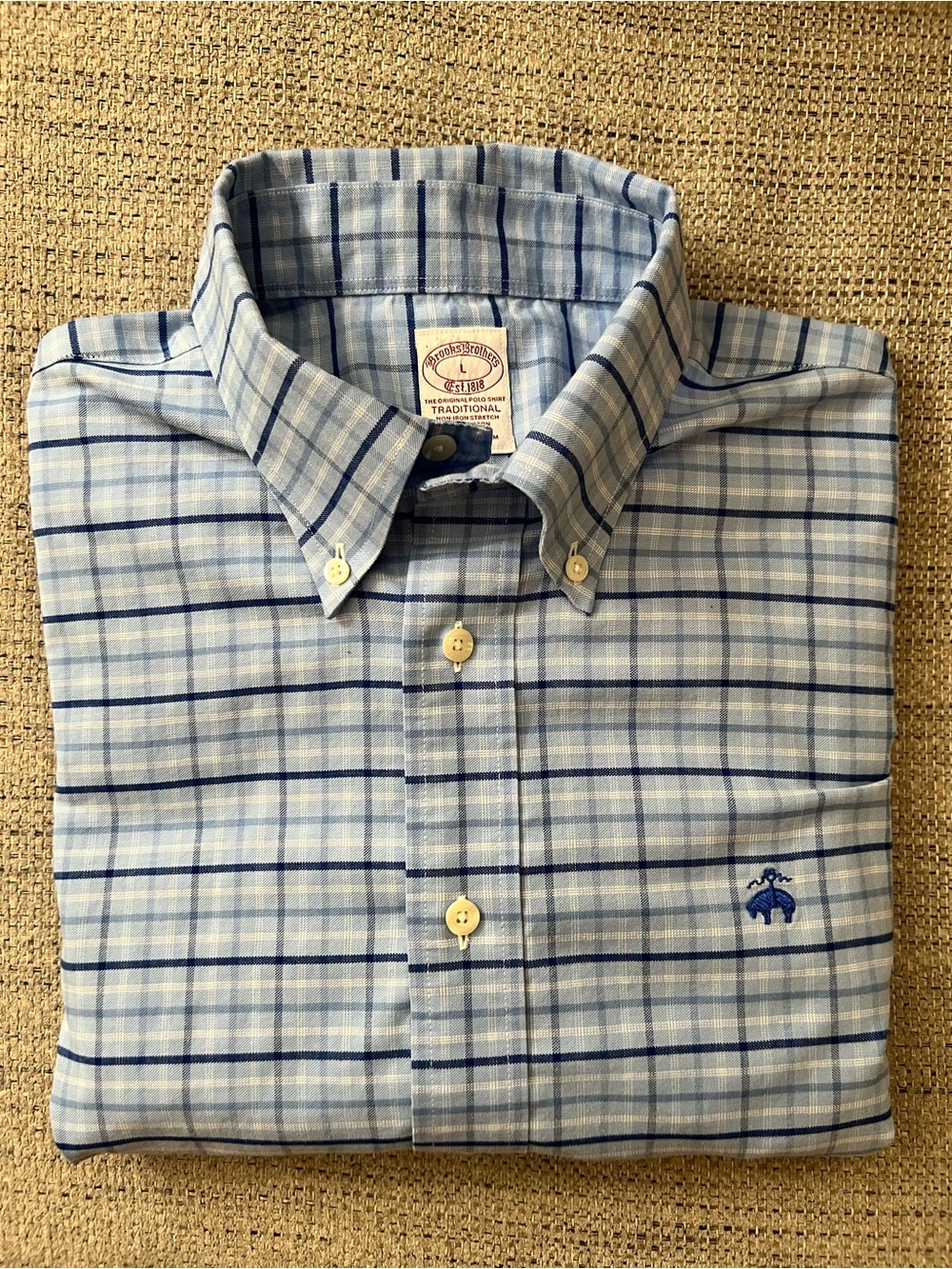 Brooks Brothers Light Blue and Navy Plaid Button-Down Shirt